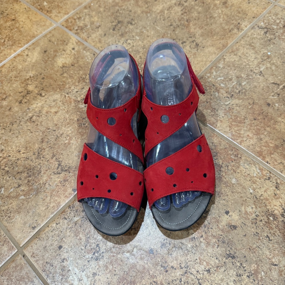 Mephisto‎ Phiby Perf Sandals Scarlet Red Nubuck Leather Perforated Sz 38 US 8 - Picture 2 of 11